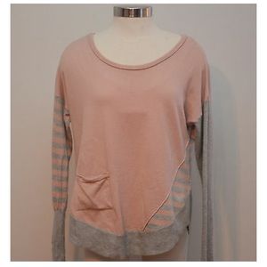 Pink and grey striped Anthropologie sweater